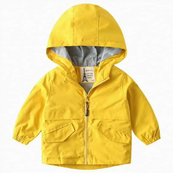 HCNTES Girls Waterproof Hooded Jacket Lightweight Raincoats for Kids Boys Windbreaker Outdoor Rain Jacket(Yellow#4,4-5 Years)