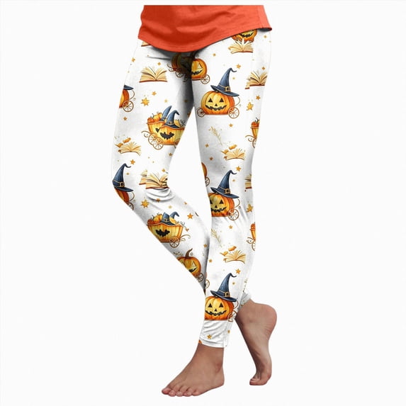 HCNTES Halloween Leggings for Women Pumpkin Skeleton Witch Ghost Printed Tights High Waisted Soft Stretchy Yoga Pants (7-Black,XL)