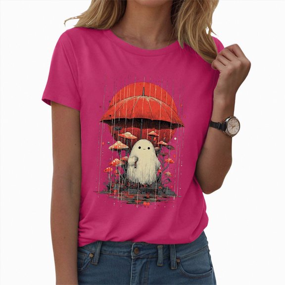 HCNTES Halloween Pumpkin Shirts Women Fall T-Shirts Cute Autumn Graphic Tees Thanksgiving Tops(L,A375-Hot Pink)