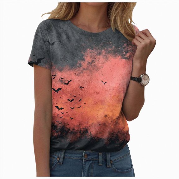 HCNTES Halloween Shirt for Women Cute Vintage Graphic Halloween Party Tshirt Short Sleeve Fall Season Tees(M,A71-Black)