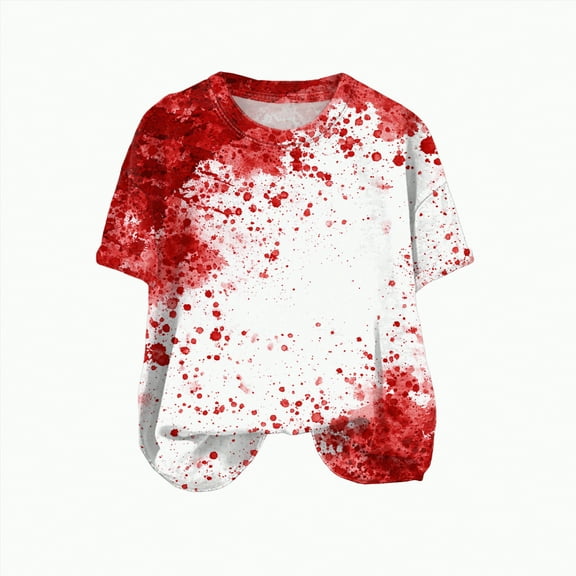 HCNTES Halloween Shirt for Women Fall Spooky Season Doodle Graphic Short Sleeve Autumn Tops Blouse(XXL,A18- Red)