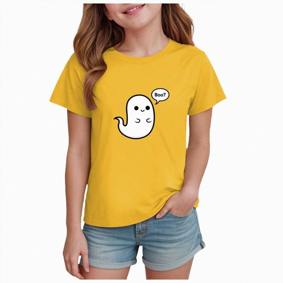 HCNTES Halloween Shirts for Girls Ghost Shirt Cute Spooky Tshirt Fall Graphic Tees Casual Short Sleeve Tops Halloween T-Shirt