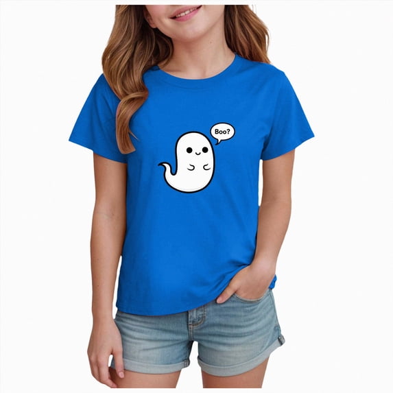 HCNTES Halloween Shirts for Girls Ghost Shirt Cute Spooky Tshirt Fall Graphic Tees Casual Short Sleeve Tops Halloween T-Shirt