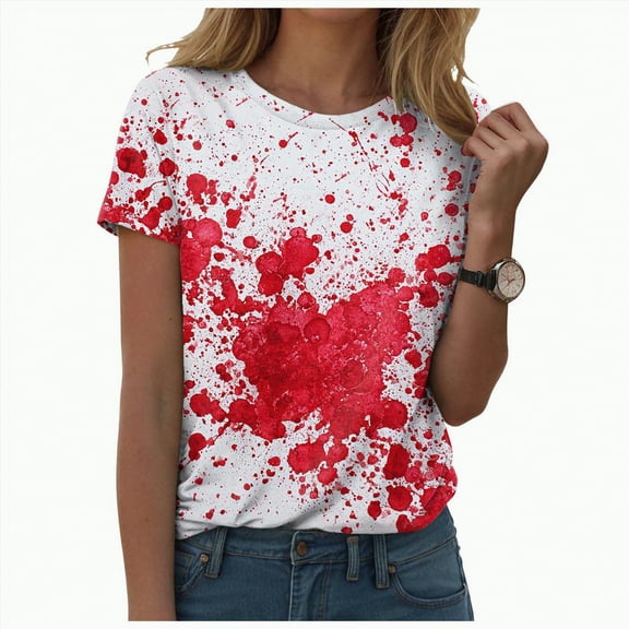 HCNTES Halloween Shirts for Women Fall Tee Shirt Funny Graphic Tshirt Clothes(M,A70-Watermelon Red)