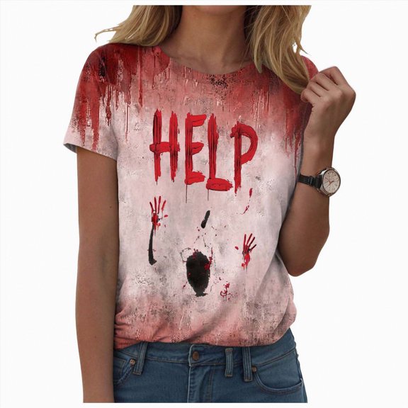 HCNTES Halloween Shirts for Women Ghost T Shirt Funny Spooky Season Shirt Cute Ghost Graphic Tees Casual Short Sleeve Tops(XXL,A84- Red)