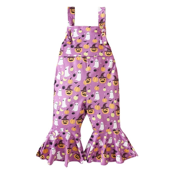 HCNTES Halloween Toddler Clothes Girl Baby Bell Bottom Romper Pumpkin Jumpsuit Christmas Flare Pant Overalls Fall Outfits(G164-Purple,18-24 Months)