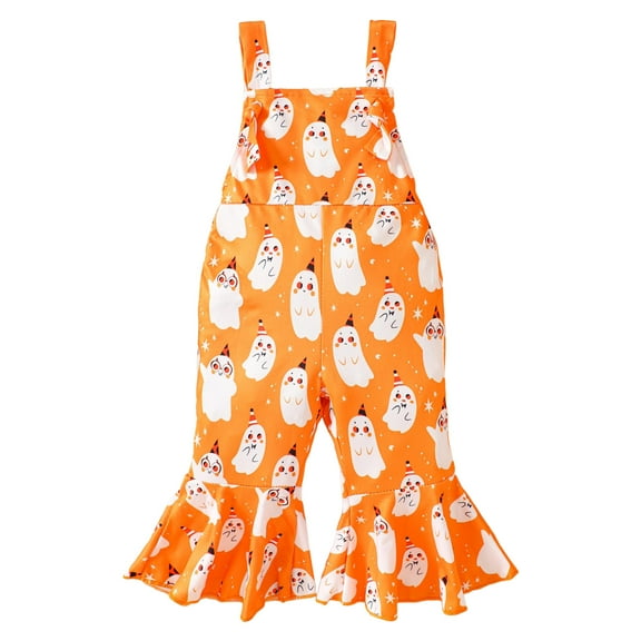 HCNTES Halloween Toddler Clothes Girl Baby Bell Bottom Romper Pumpkin Jumpsuit Christmas Flare Pant Overalls Fall Outfits(G61-Orange,3-4 Years)