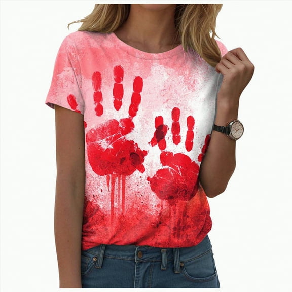 HCNTES Halloween Tops for Women Novelty Skeleton Graphic Tees Short Sleeve Crewneck T Shirts Casual Tunic Pullover(L,A69-White)