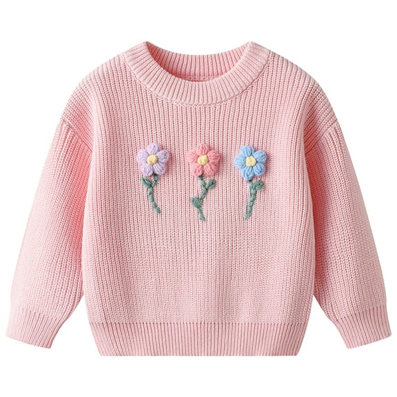 HCNTES Hand Embroidered Flower Baby Pullover Bottoming Sweater Birthday Boy and Girl Sweater(3-6 Months,G332-Pink)
