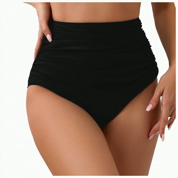 HCNTES High Waisted Bikini Bottoms Ruched Tummy Control Swimsuits Bottoms Sexy Swim Bottom Bathing Suits for Women(M,a1-Black)