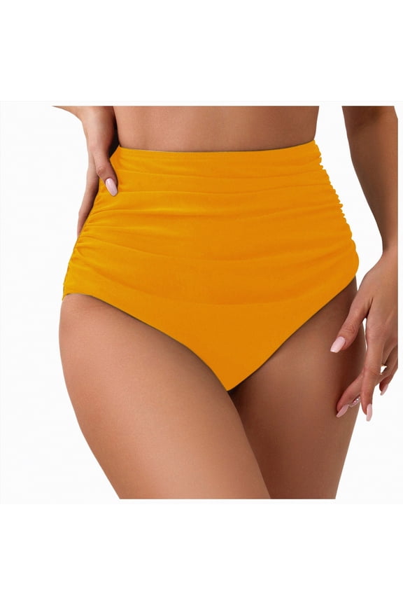 High Waisted Bikini Bottoms Ruched Tummy Control Swimsuits Bottoms Sexy Swim Bottom Bathing Suits for Women(XXL,a7-Yellow)