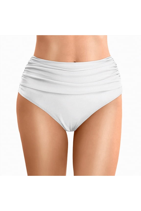 High Waisted Bikini Swimsuit Bottom for Women Tummy Control Bathing Suit Bottoms Swim Bottom Swimwear(White,XXL)