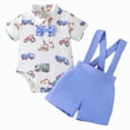thumbnail image 1 of HCNTES Infant Baby Boy Outfits Dress Clothes Bowtie Tractor Romper Shirts Suspender Shorts Overalls Set Summer Suit, 1 of 9