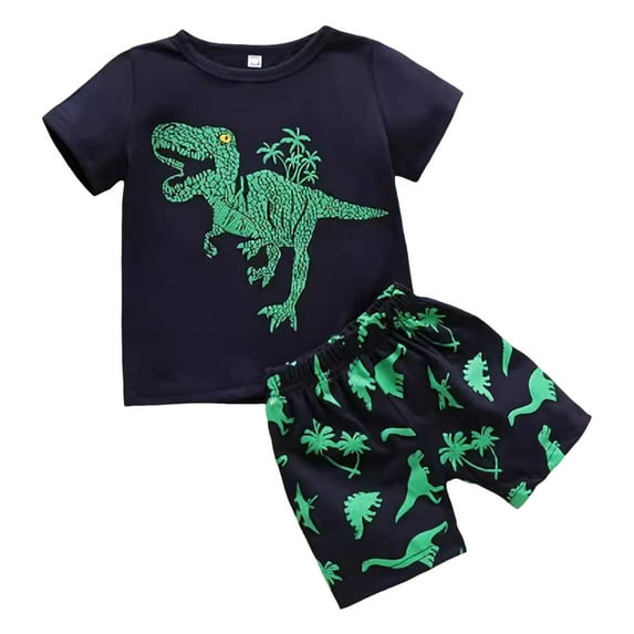 HCNTES Baby Boy's Truck Print Summer Style Mottled Dye Short Sleeve Bodysuit + Elastic Ribbed Shorts,6-7 Years Green