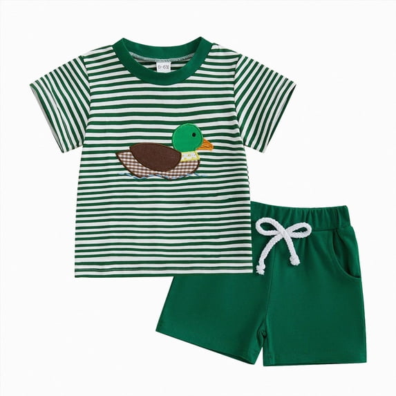 HCNTES Infant Toddler Boy 4th of July Patriotic Clothes Set, Animals Print Striped T-Shirt Green Shorts 2Pcs Outfits 6 12 18 24M 2T 3T 4T