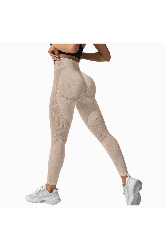 Invisible Scrunch Butt Lifting Leggings for Women Seamless High Waisted Tummy Control Workout Yoga Pants (Khaki,L)
