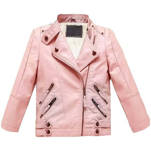 HCNTES Kids Boys Girls Padded Leather Jacket Toddler Leather Coat Winter Zipper Warm Coat Outwear for 2 14Y,Sizes 13-14 Years