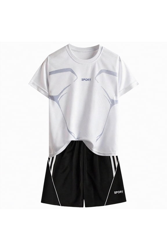 Kids Boys Short Sleeve Crew Neck T-Shirt and Short Set Children's World Cup Clothing Boys Soccer Set Sport Team Uniform 7T 8T 9T 10T 11T 12T 13T 14T(F02-White,5-6 Years)