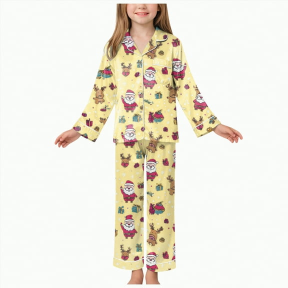 HCNTES Kids Christmas Pajamas Sets Santa Claus Dinosaur Sleepwear Long Sleeve PJS Set for Boys Girls,Sizes 13-14 Years