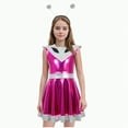 thumbnail image 1 of HCNTES Kids Girls Halloween Alien Sparkly Metallic Dress With Hair Hoop Set Outer Space Dress Up(4-5 Years,S3-Purple), 1 of 6