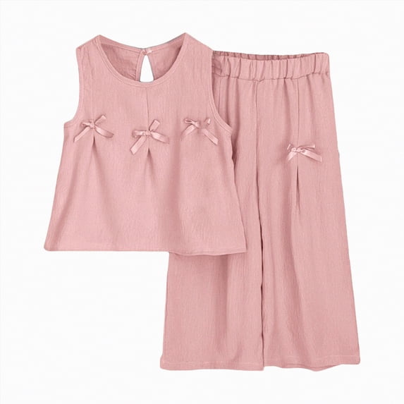 HCNTES Kids Girls Spring Summer Clothes 2 Piece Outfit Set Girls School Pants and Girls School Shirts Suit Little Girl Clothing Set Size 7-12T(D01-Red,6-7 Years)