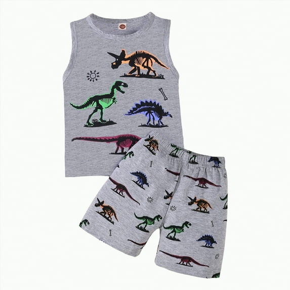 HCNTES Kids Little Boys' Clothing Sets,Casual Short Sleeve T-shirt and Short Sets Toddler Boys Summer Clothes 2pcs(3-4 Years,a48-Grey)