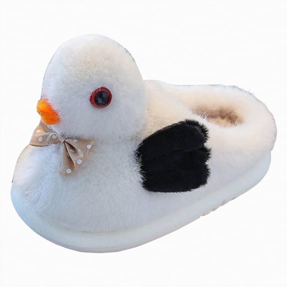 HCNTES Kids Slippers Toddler Girls Boys Soft Plush House Slippers Cute Cartoon Design Winter Comfy Warm Non-slip Indoor Outdoor Shoes(A01-White,7)