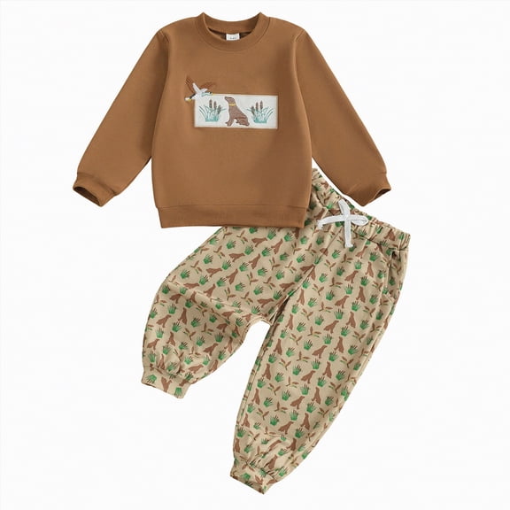 HCNTES Kids & Toddler Girls Boys Pajamas 2 Piece Pjs Set 100% Cotton Sleepwear(12-18 Months,a64-Brown)