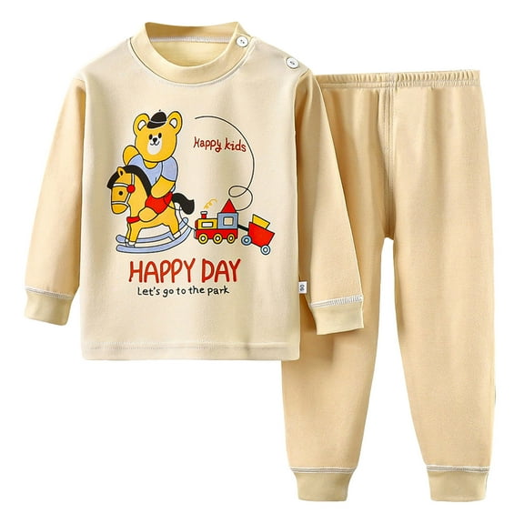 HCNTES Kids Toddler Pajamas Boys Girls Fleece Pajama Set Winter Warm Sleepwear Pjs Set Plush Tops Pants Outfits(S418-Beige,5-6 Years)