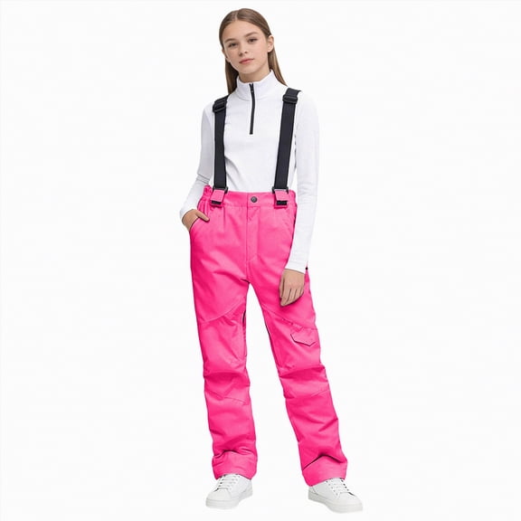 HCNTES Kids Waterproof Snow Bibs Toddler Boys Girls Ski Pants with Adjustable Shoulder Straps Warm Winter Wear(Pink,S)
