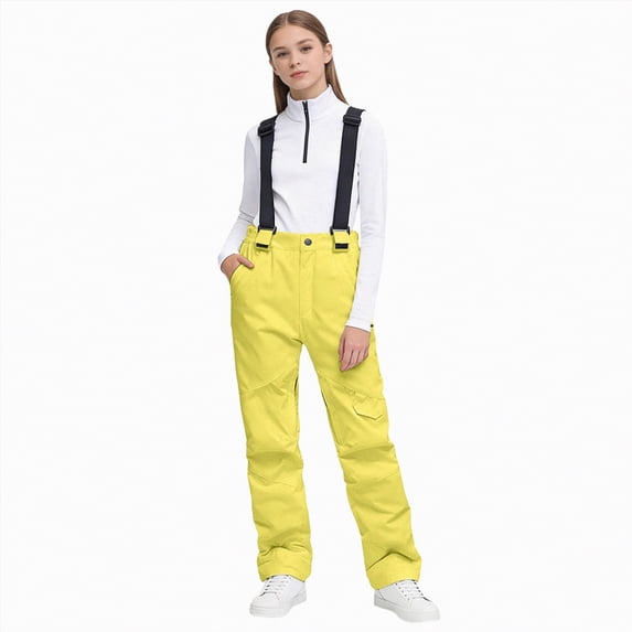 HCNTES Kids Waterproof Snow Bibs Toddler Boys Girls Ski Pants with Adjustable Shoulder Straps Warm Winter Wear(Yellow,S)
