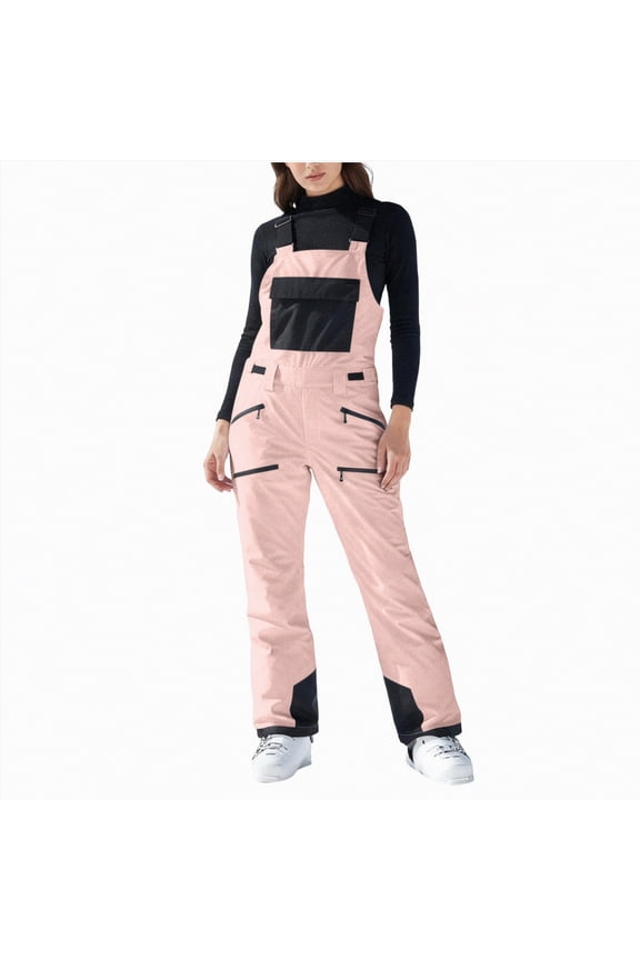 Ladies Fashionable Snow Bibs Waterproof Insulated Overalls with Comfortable Fit for Women Winter Outdoor Activities(D-Pink,M)