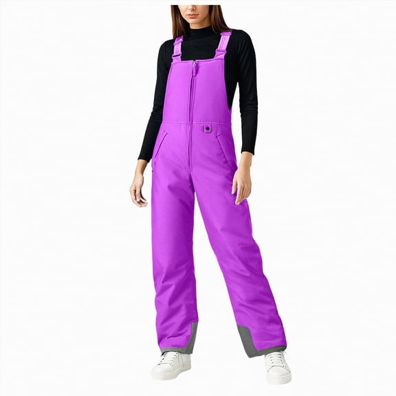 HCNTES Ladies Waterproof Snow Bibs Insulated Winter Overalls with Comfortable Fit for Women Skiing and Snowboarding Adventures(Purple,2XL)