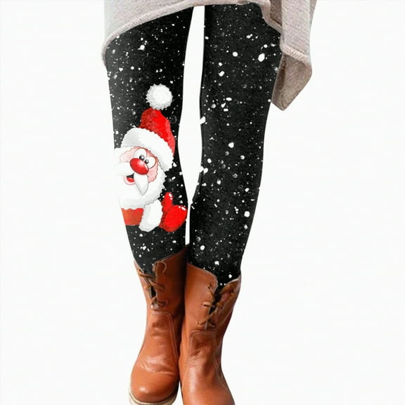 HCNTES Leggings Elastic Slim All Women Casual Printed Long Christmas Pants Boot Pants(Black,S)