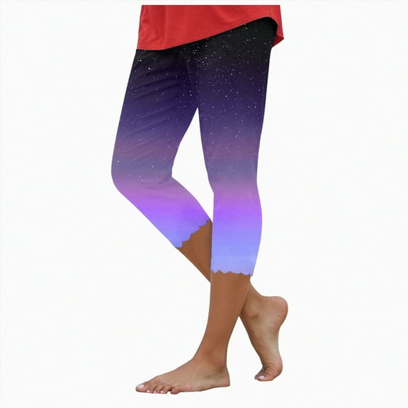 HCNTES Leggings for Women Floral Print High Waist Capris Knee Length Slim Fit Yoga Cropped Trousers(Dark Blue,XXL)