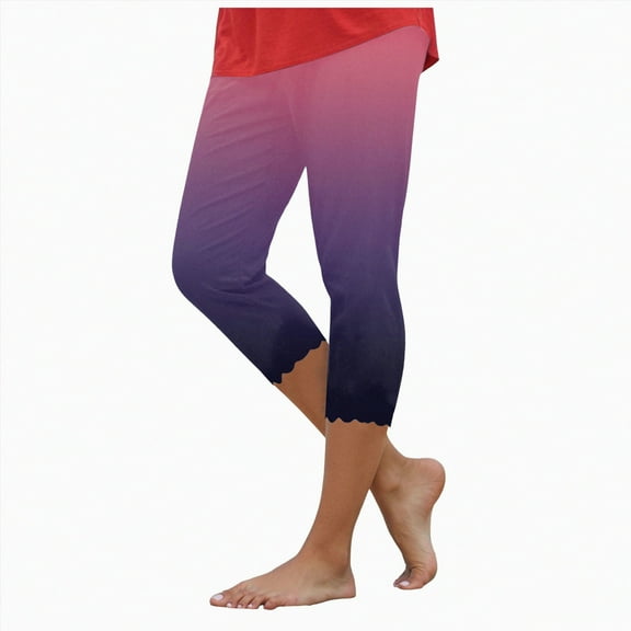 HCNTES Leggings for Women Floral Print High Waist Capris Knee Length Slim Fit Yoga Cropped Trousers(Dark Purple,S)