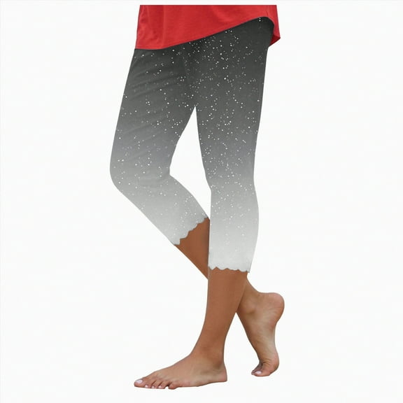 HCNTES Leggings for Women Floral Print High Waist Capris Knee Length Slim Fit Yoga Cropped Trousers(Grey,L)