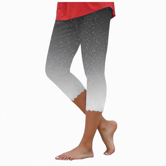 HCNTES Leggings for Women Floral Print High Waist Capris Knee Length Slim Fit Yoga Cropped Trousers(Grey,XL)