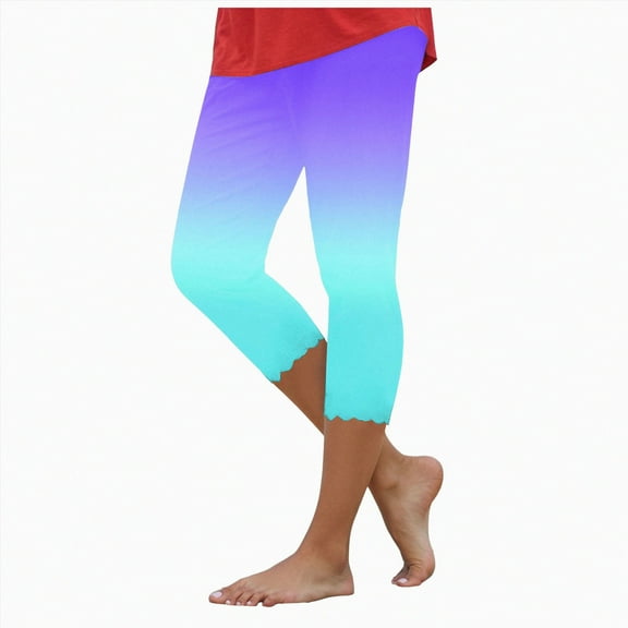 HCNTES Leggings for Women Floral Print High Waist Capris Knee Length Slim Fit Yoga Cropped Trousers(Light Purple,5XL)