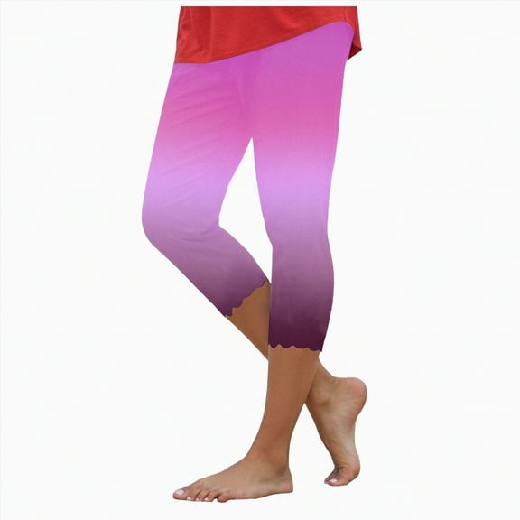 HCNTES Leggings for Women Floral Print High Waist Capris Knee Length Slim Fit Yoga Cropped Trousers(Purple,4XL)