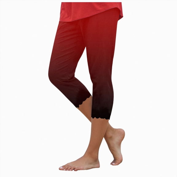 HCNTES Leggings for Women Floral Print High Waist Capris Knee Length Slim Fit Yoga Cropped Trousers(,S)