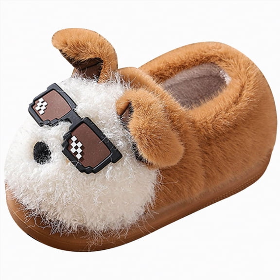 HCNTES Litte/Big Kids Toddler Slippers Baby Girls Boys House Shoes Children's Non Slip Warm Soft Winter Fuzzy Indoor Slipper(A01-Khaki,1)