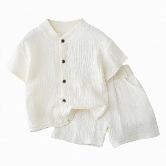 HCNTES Little Big Boys Girls 2-Piece Cozy Pajamas Short Sleeve Spring Summer PJ Set Kids Sleepwear & Dailywear(A01-Beige,18-24 Months)