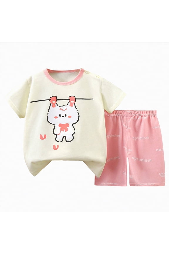 Little/Big Kids Clothes Short Sleeve Pullover Tops + Pants Set Sweatsuit Toddler Baby Boys Girls Spring Summer Unisex Loungewear Outfits Set(Beige,4-5 Years)