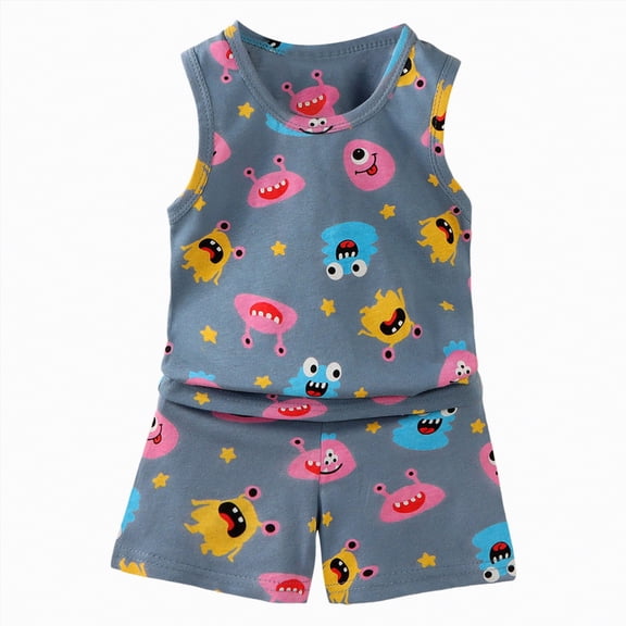 HCNTES Little Big Kids Versatile Vest Pajamas Comfortable Sleeveless Outfit for Toddler Baby Boys Girls Spring Summer Homewear & Dailywear(A-Navy,3-4 Years)