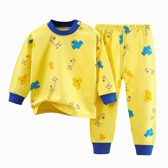 HCNTES Little Boy Long Sleeve Shirt & Straight Leg Pants Set All-Weather Loungewear Outfits Set Pajamas Sleepwear Pjs for Baby Kids Toddler Boy(A01-Yellow,1-2 Years)