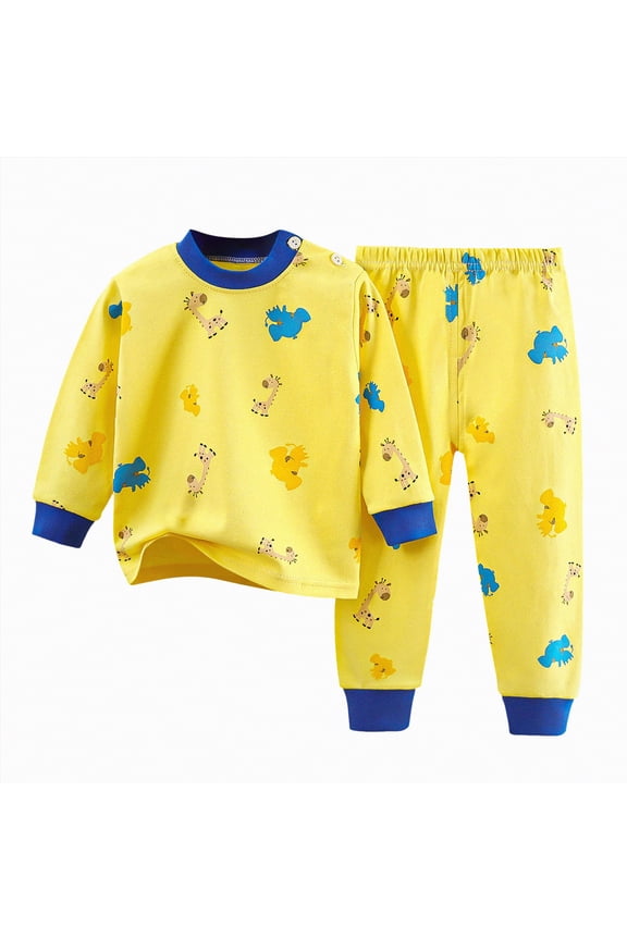 Little Boy Long Sleeve Shirt & Straight Leg Pants Set All-Weather Loungewear Outfits Set Pajamas Sleepwear Pjs for Baby Kids Toddler Boy(A01-Yellow,1-2 Years)