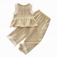 thumbnail image 1 of HCNTES Little Boy's Girl's Outfits Cute Printed Short Sleeve Tops And Shorts Set(Khaki,5-6 Years), 1 of 6