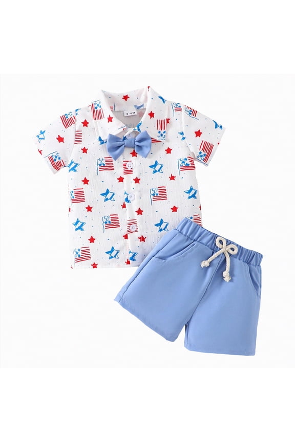 Little Boys 2 Piece Short Outfit Set Baby Girls Independence Day Suit Toddler Pjs Summer 2T 3T 4T Kids Clothes(D01-Sky Blue,2-3 Years)