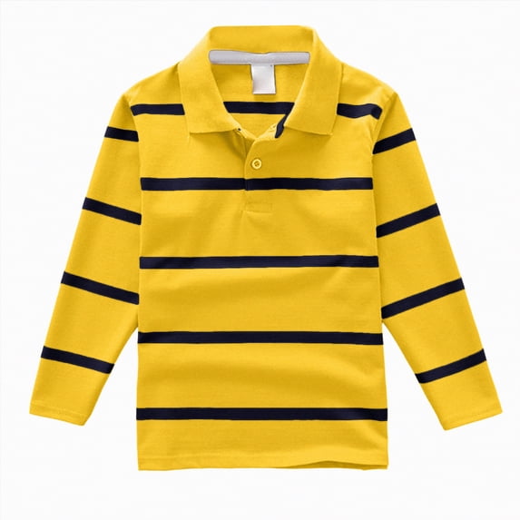 HCNTES Little Boys Long Sleeved T Shirt Striped Comfortable Polo Shirt Casual Versatile Tshirt(Yellow,6-7 Years)